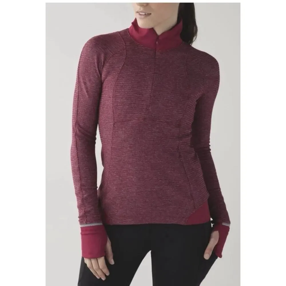 Lululemon Runderful 1/2 Zip Mini Check Pique Bordeaux Drama Heathered Berry 4/6?